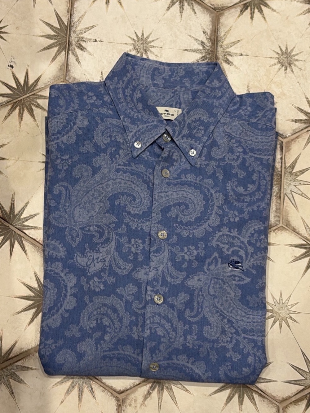 ETRO MILANO Men's Blue Paisley Button-Down Shirt